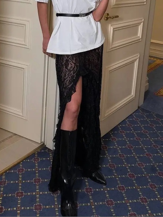 Dresses & Skirts - Black Lace High-Slit Maxi Skirt